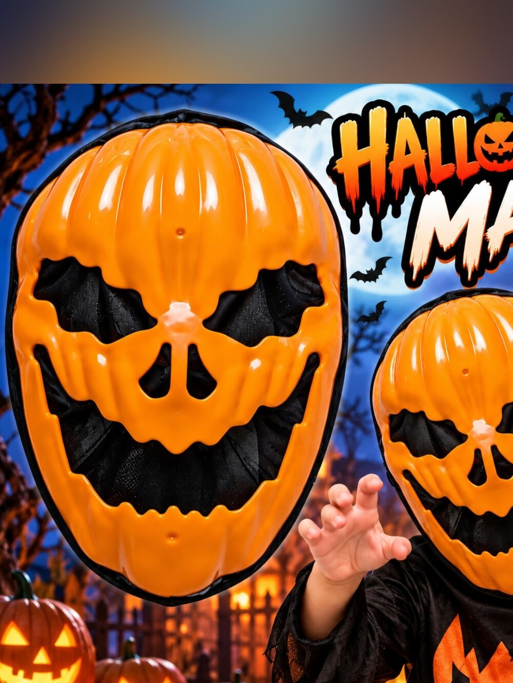 NWT Orange Pumpkin Face Kids Halloween Mask